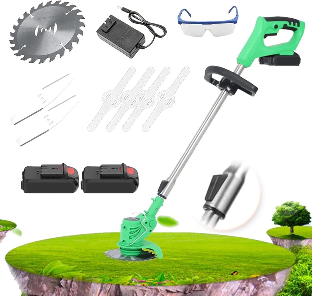 Battery Lawn Mower Weed Mower Portable Lawn Mower with 2 Batteries and 1 Charger Wire Lawn Mower and Weed Eater for Garden and Garden Pruning and Cutting Lawn Care