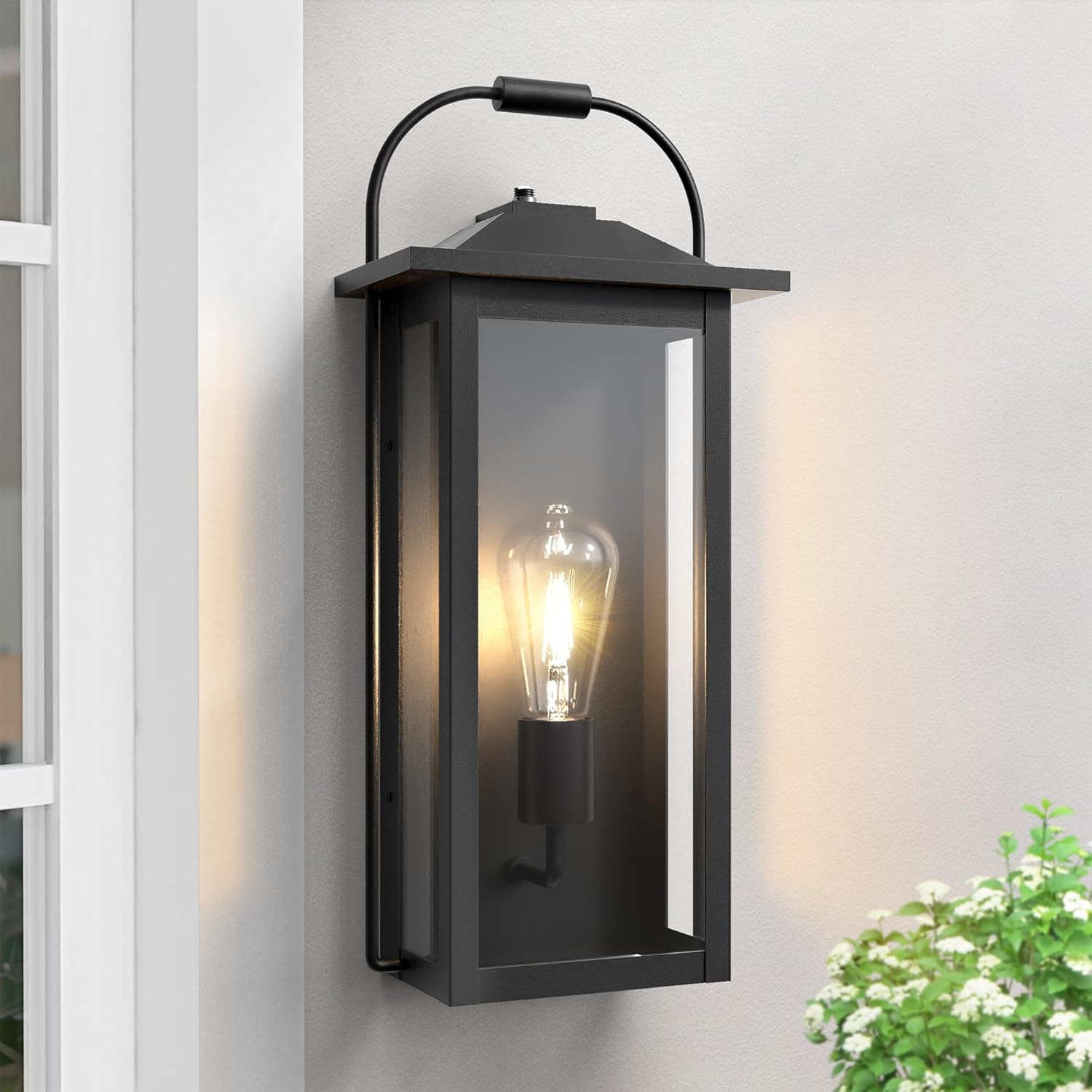 Dusk to Dawn Outdoor Wall Light, 18 Inch Outside Wall Sconce with E26 Socket, Modern Matte Black Outdoor Wall Mount Lights, Waterproof Exterior Lighting Fixtures for Garage, Porch, Yard