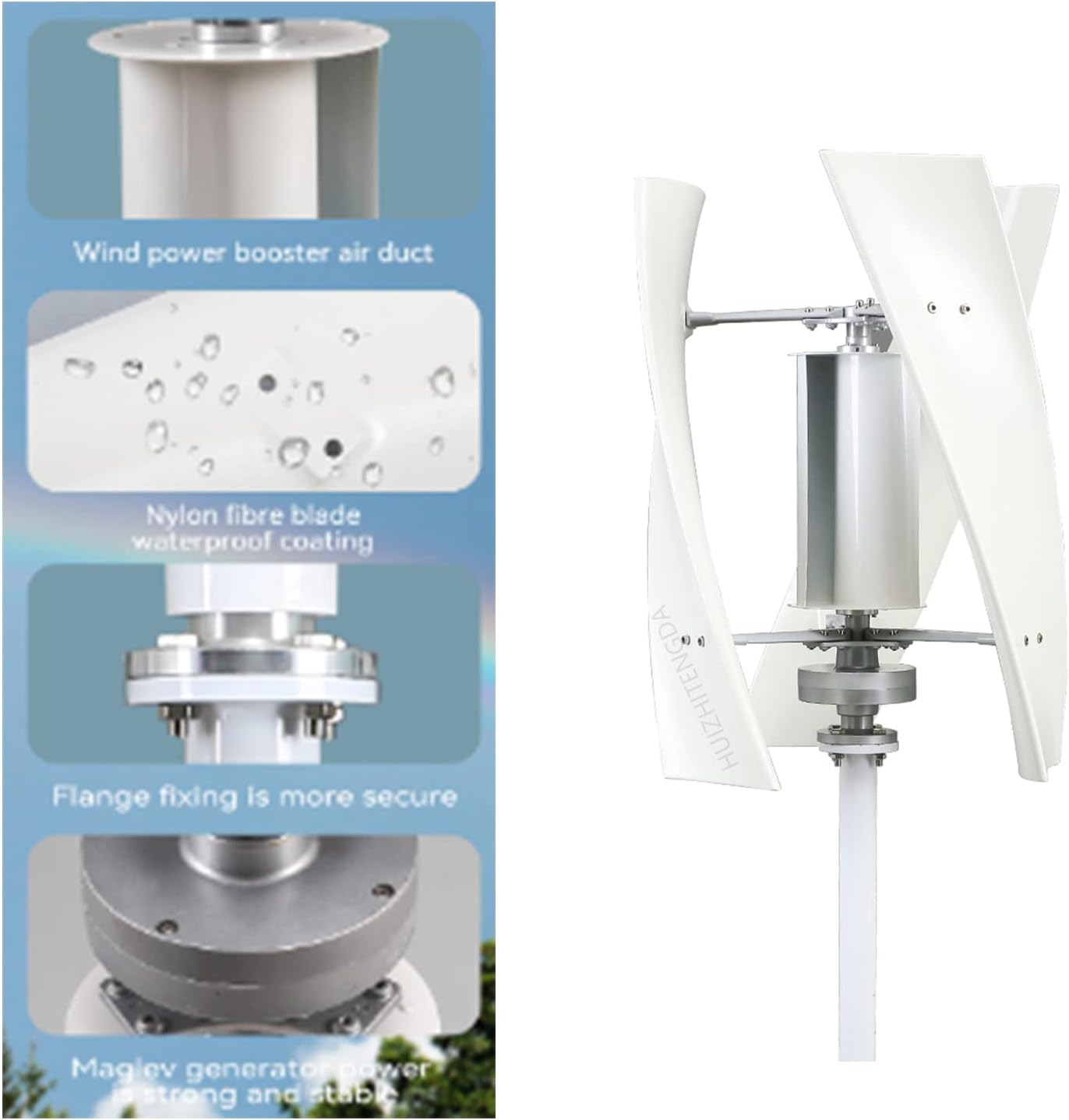 10000W 12V-220V Vertical Wind Turbine Generator Kit, 3 Blade Maglev Vertical Axis Wind Turbine Power Generator with Controller for Home Industrial Energy (White)