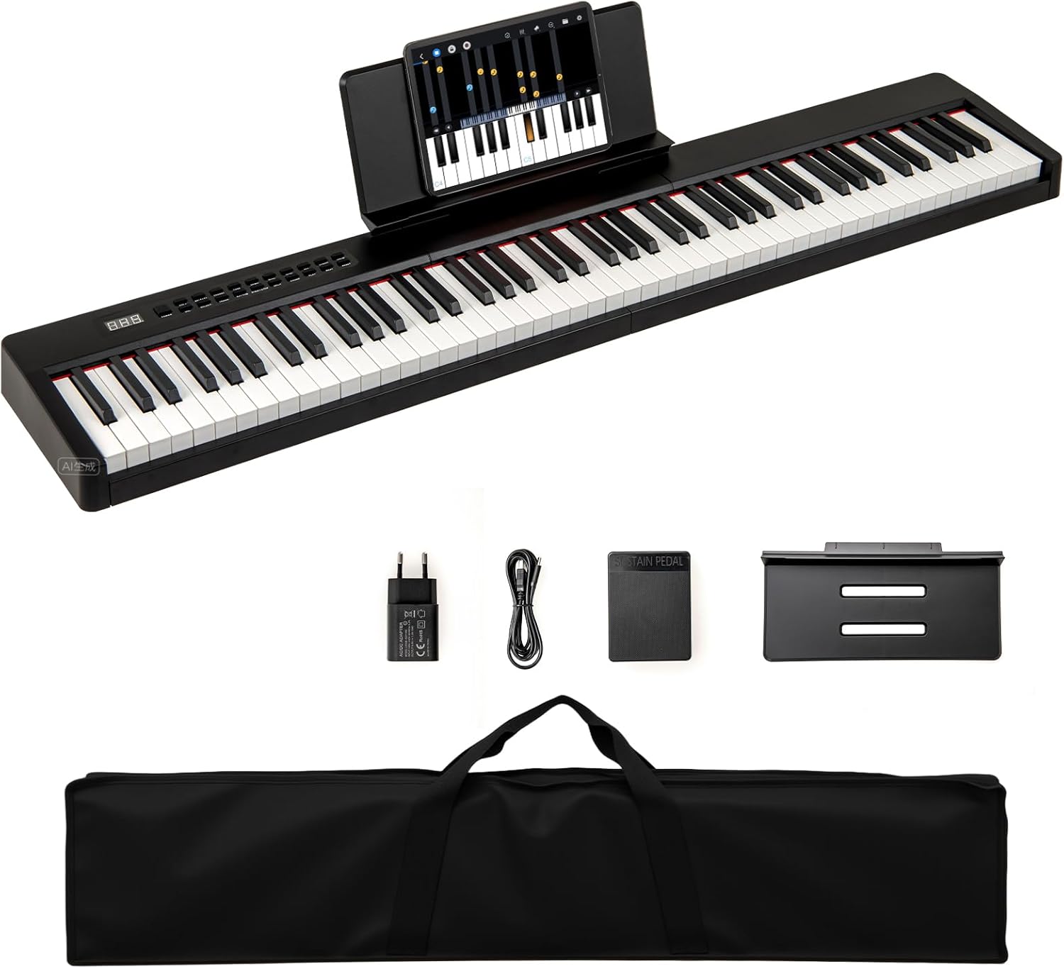 Costzon 88 Key Velocity-Sensitive Piano Keyboard, Portable Full Size Electric Keyboard with French DREAM Audio Source, USB MIDI, Sustain Pedal, Music Stand, Power Adapter & Carrying Case for Beginners