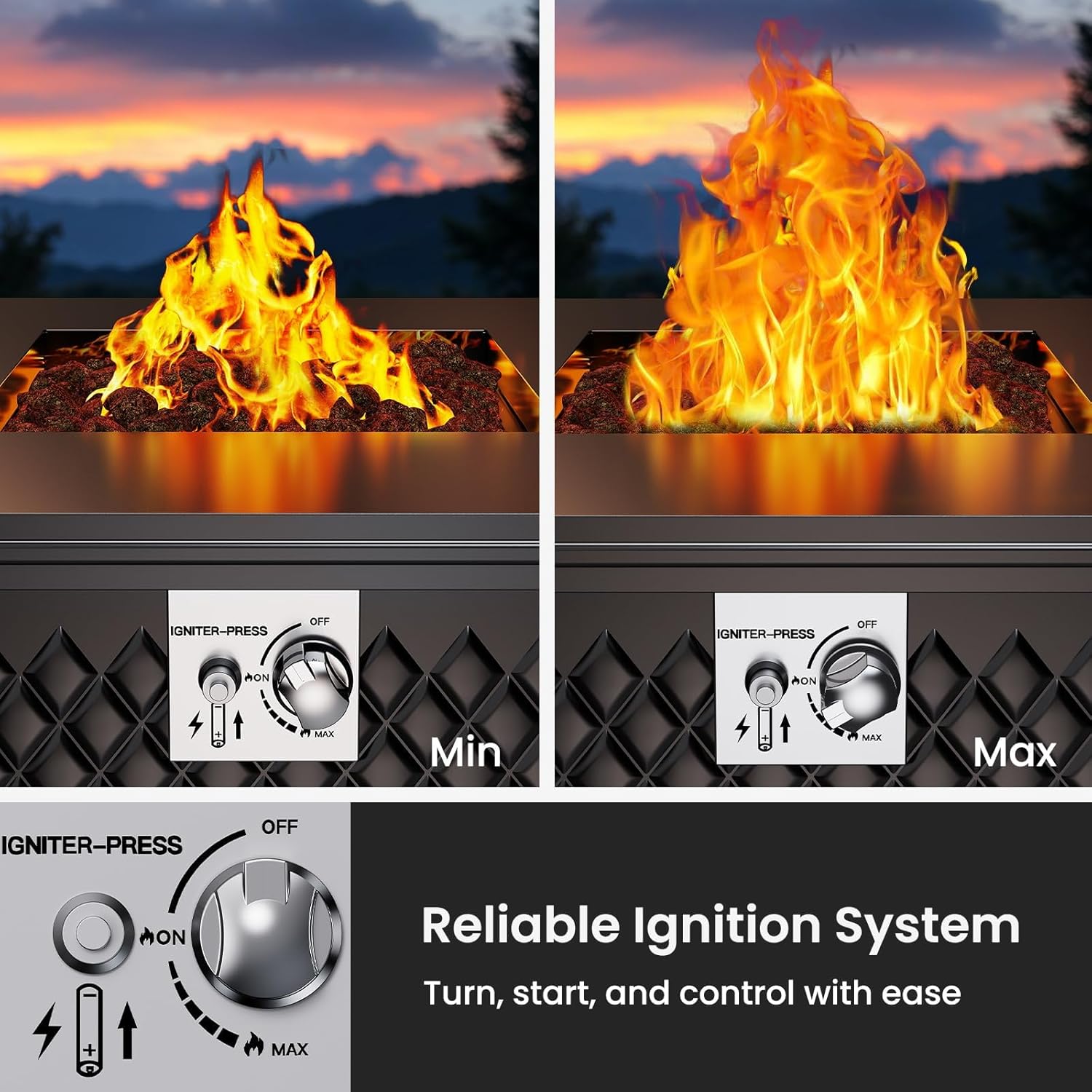 Ciays 32 Inch Propane Fire Pits,50,000 BTU Gas Fire Pit Table for Outsides with Steel Lid and Lava Rock, 2-in-1 Square Fire Table for Gatherings Parties on Patio Deck Garden Backyard, Black