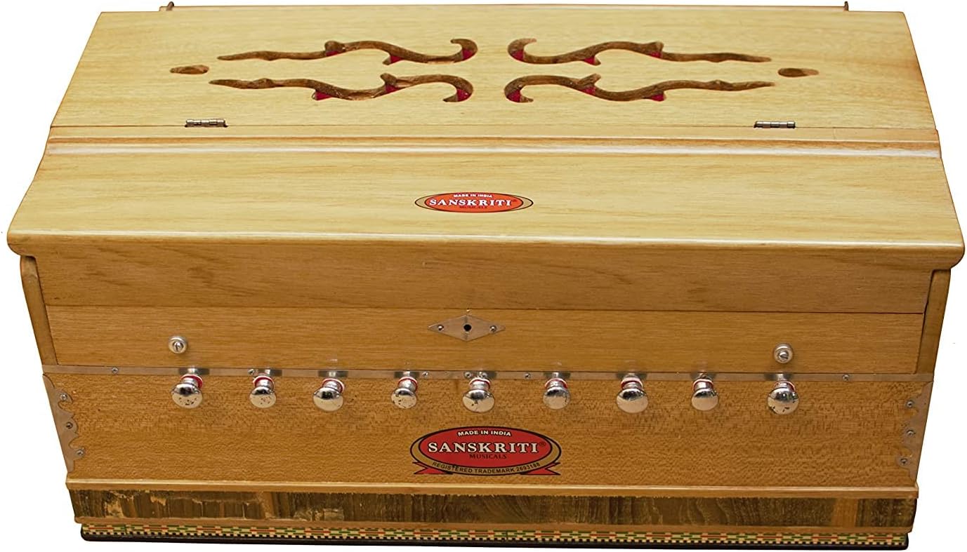 Harmonium by Maharaja Musicals, In USA, 9 Stops, 3 1/2 Octave, Double Reed, Coupler, Natural Color, Standard, Padded Bag, A440 Tuned, Musical Instrument Indian Sangeeta (PDI-AABG)