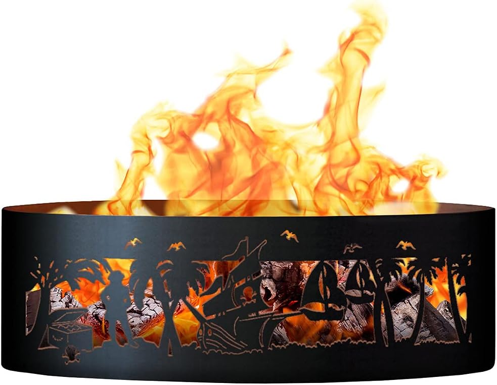 PD Metals PL01448 Pirates Life Unpainted 12 in. Tall 48 in. Diameter Outdoor Fire Ring - 48 x 48 x 12 in. - Rustic Black Color
