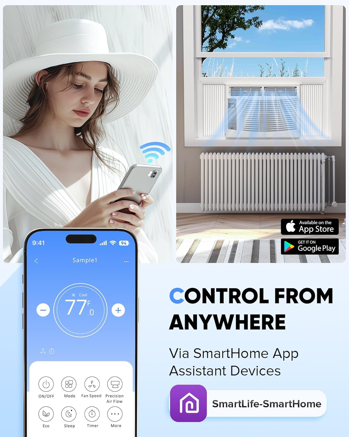 6000 BTU Window Air Conditioner with WiFi, Cools up to 250 Sq. Ft., Energy Saving Window AC Unit with Remote & App Control & Timer Function & Easy Install Kit, Perfect for Small Bedroom, Living Room,