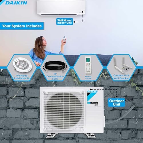 Daikin 24,000 BTU 18 SEER2 Entra R32 Series Ductless Mini Split Heat Pump System w/ Maxwell All-Inclusive 15’ Installation Kit and Wall Mounting Bracket (230V)