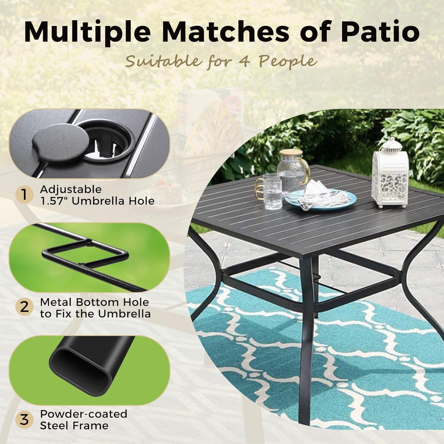 Outdoor Patio Square Dining Table, 37
