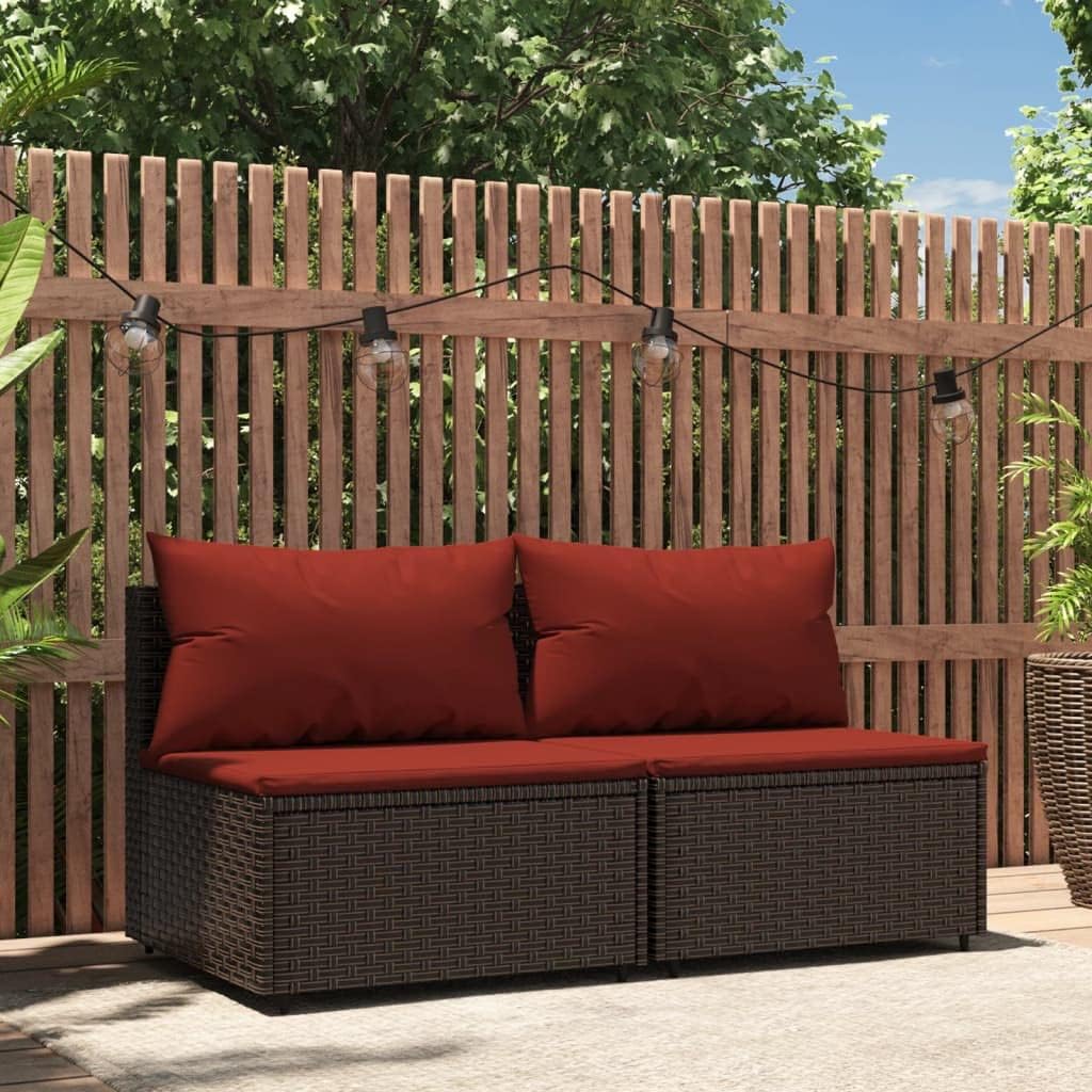 Patio Middle Sofas with Cushions 2 pcs Brown Poly Rattan,Modern Outdoor Patio Sofa Set Weather Resistant Poly Rattan for Dining and Relaxation Outdoor Furniture, Patio Seating