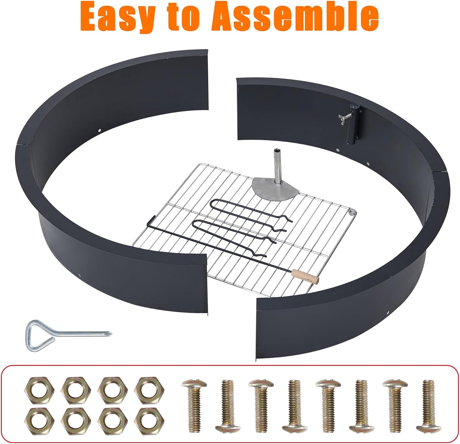 30 Inch Outdoor Fire Pit Ring, 2.5mm Thick Heavy Duty Steel Round Fire Pit Insert, 36 in-Outer Wood Burning Fire Pit Kit, 10 Inch Height Campfire Ring for Camping, BBQ