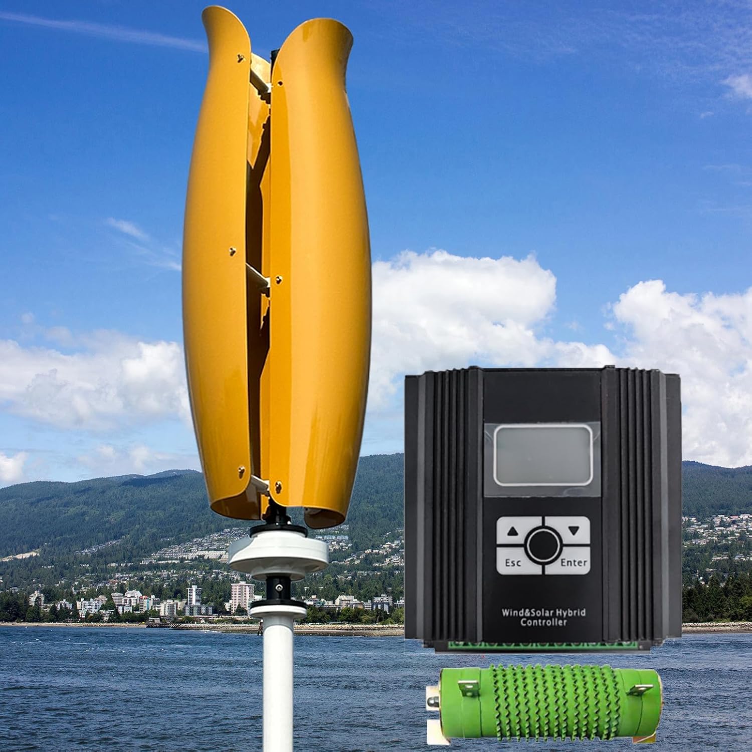 3000W Magnetic Levitation Wind Turbine 12V / 24V / 48V Wind Turbine With Controller And Unloader, No Noise Vertical Axis Wind Turbine Generator For Home, Street Lighting,Yellow,3000W48V