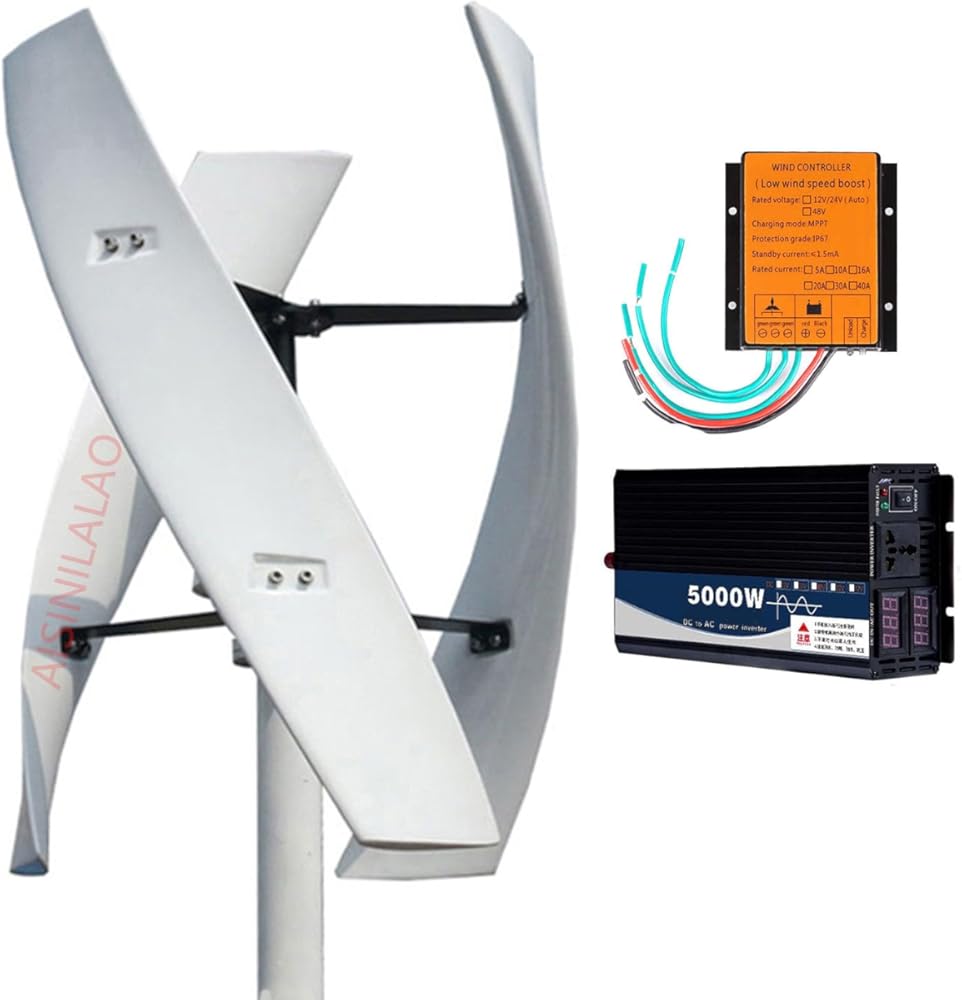5000W Vertical 3 Blades Wind Turbine Kit, Noiseless 220V 48V 24V 12V Magnetic Levitation Coreless Wind Turbine with MPPT Controller Suitable for Wind/Solar Power Systems