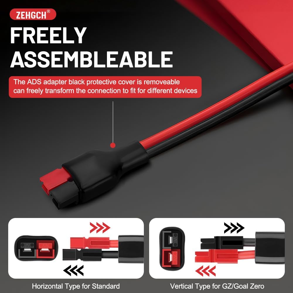 Solar Panel Cable Connector Kit with 10AWG Heavy-Duty Tinned Copper Charge Cable for Portable Solar Power Station and Battery Connections (50FT)