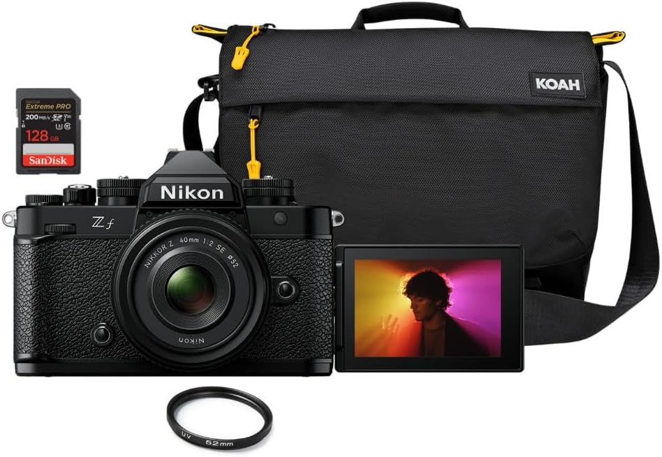 Nikon Z f Mirrorless Camera with 40mm Lens Bundle with Fulton Precision Shoulder Messenger Camera Bag, 52mm UV Protective Lens Filter, and 64GB Extreme Pro SDXC UHS-I Memory Card (4 Items)
