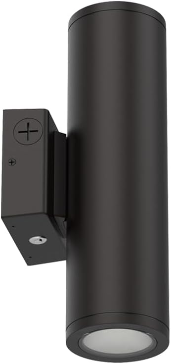 Lithonia Lighting WMCL 4 Inch LED Outdoor Wall Light, Modern Cylinder Outdoor Wall Sconce with Up/Down/Both Beam Direction, Selectable White Color, Photocell Dusk-to-Dawn, 75-Degree Beam Spread