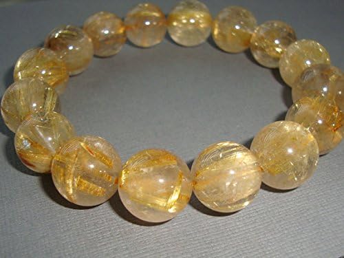 13.5-14mm, genuine golden rutilated quartz smooth round beads bracelet, 8