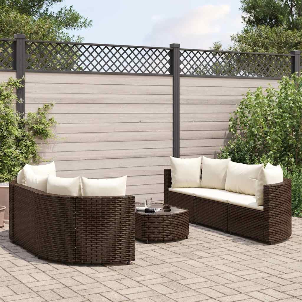 6 Piece Modular Patio Sofa Set, Brown PE Rattan Outdoor Furniture, Cream White Cushions, Weather-Resistant Garden Balcony Seating