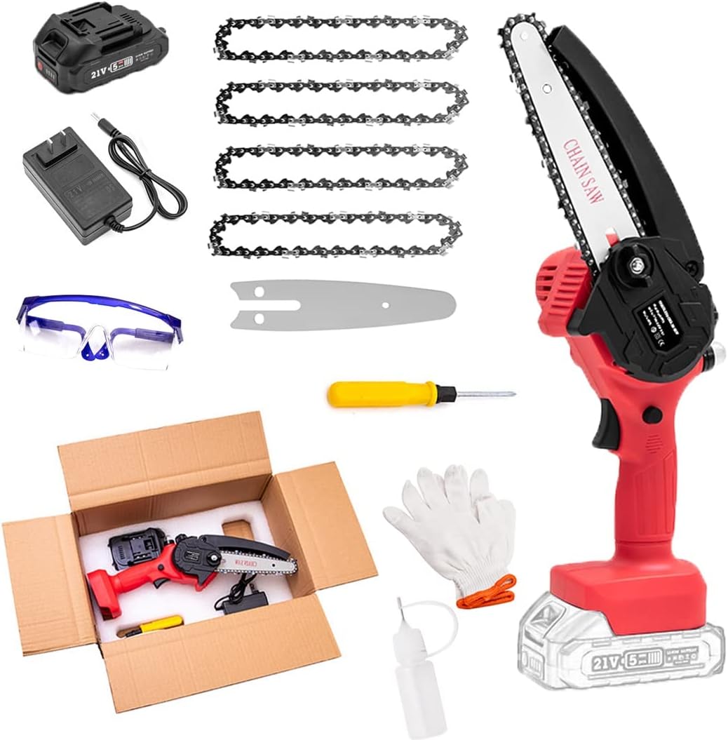 6 Inch Cordless Chainsaw with Charger,Mini Chain Saw,Mini Chainsaw with Battery,Cordless Battery Power, Portable Electric Chainsaw, Suitable for Gardening, Wood, Outdoor Camping