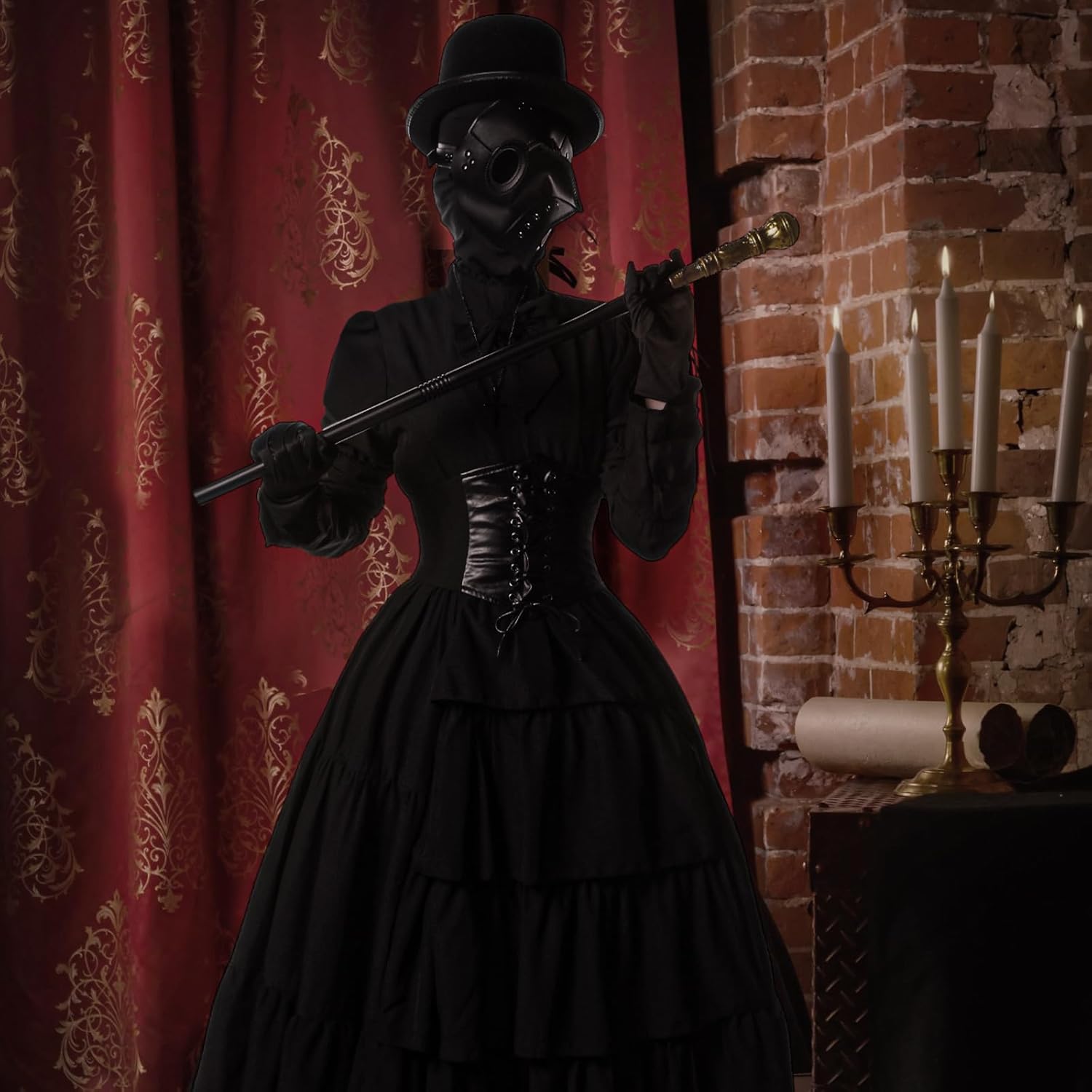 7 Pieces Plague Doctor Costumes for Adult Women Scary Halloween Doctor Cosplay Party Outfit Accessories