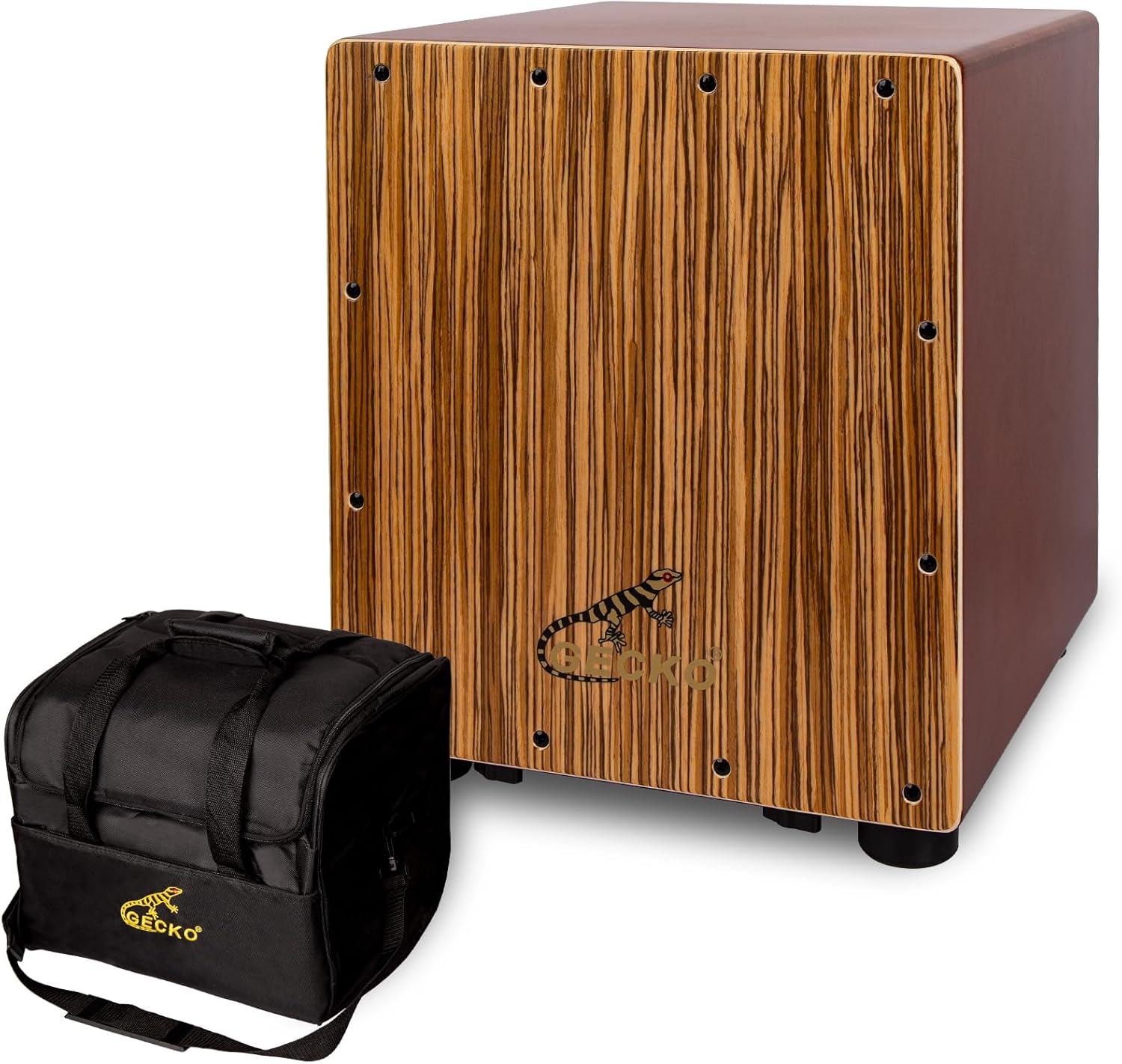 GECKO Cajon Drum Box with Tool-Free Adjustable Guitar Strings, Snare and Bass Tones | 12.6
