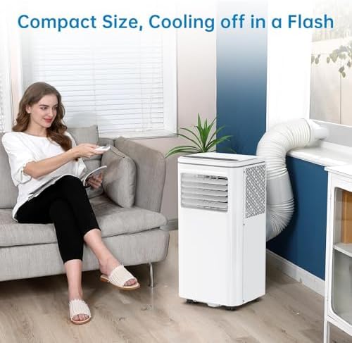 8000 BTUs Portable Air Conditioner,3-IN-1 Quiet AC Unit with Remote Control, Portable Air Conditioner Built-in Dehumidifier, Fan, Auto, Sleep Modes, Exhaust Hose & Window Kit