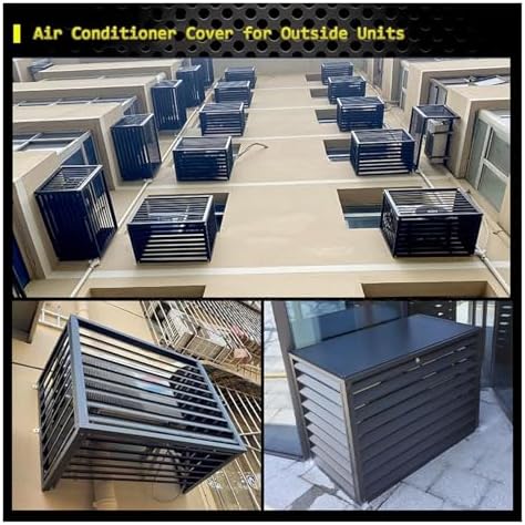 Outdoor Privacy Screen Air Conditioner Fence Trash Can Enclosure Decorative Aluminum Protective AC Cover Freestanding Fence For Garden Patio Lawn Flower Stand Window Fence(Black a,1.5P: L100*W50*H70CM