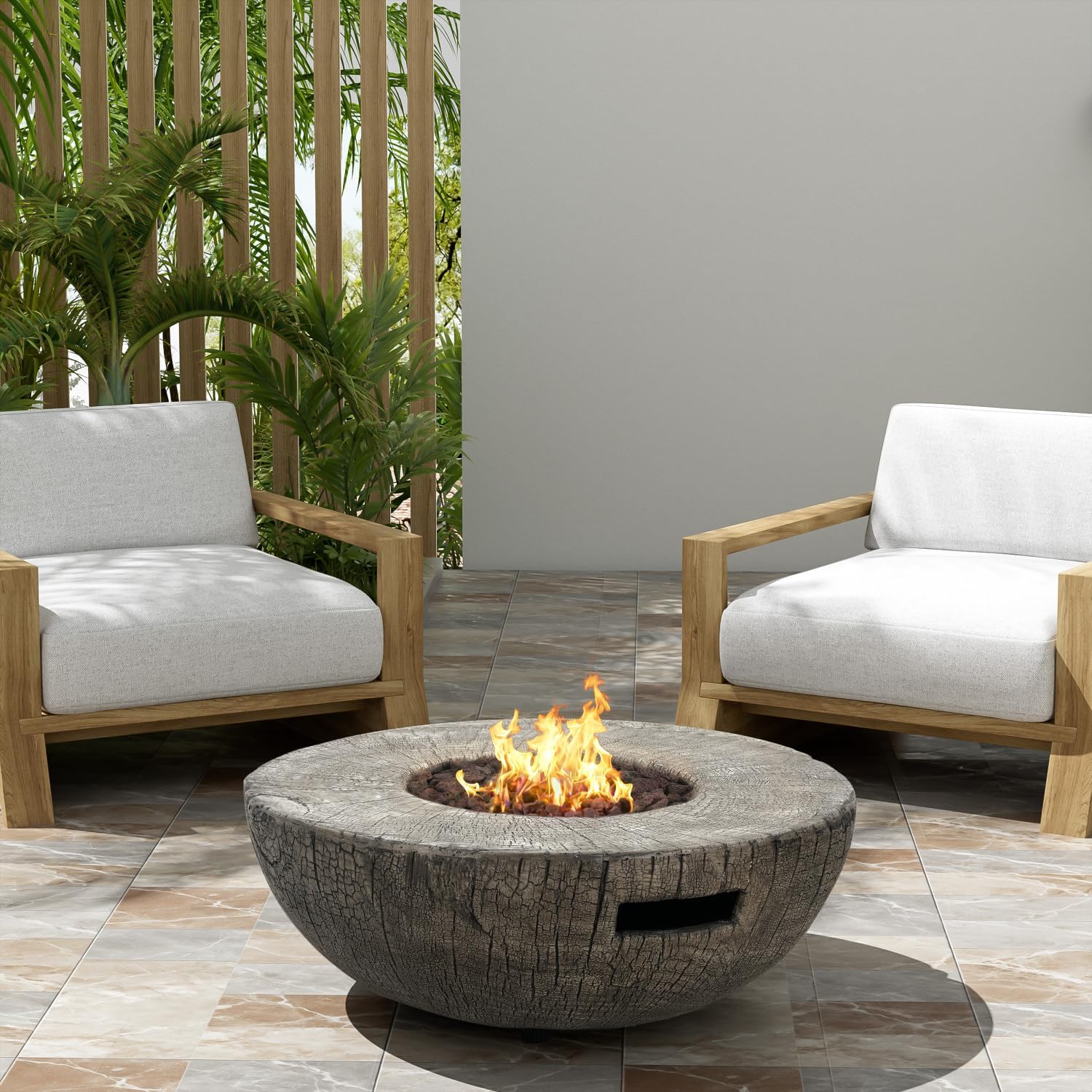 Patio Propane Fire Pit, 30,000Btu, Light Grey (Tank Cover Not Provided) Magnesium Oxide Light Grey Efficient and Warm Outdoor Lawn Cozy Gatherings