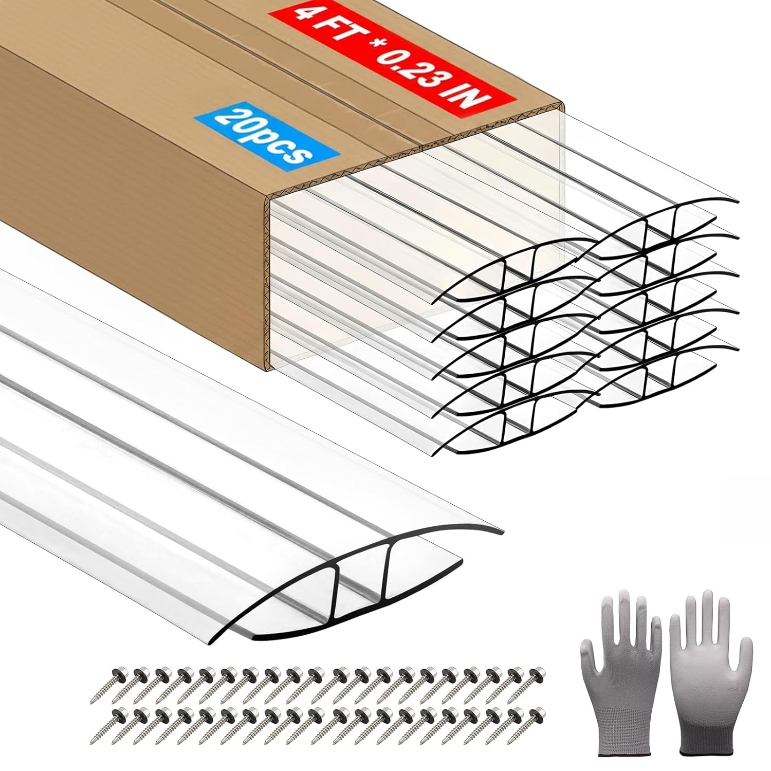Polycarbonate Greenhouse Panel Connectors – 20 Packs, 4FT H Connectors Fits 0.4 or 0.6 MM Panels, UV-Resistant Greenhouse Joining Strips for DIY Garden Greenhouses and Cold Frames