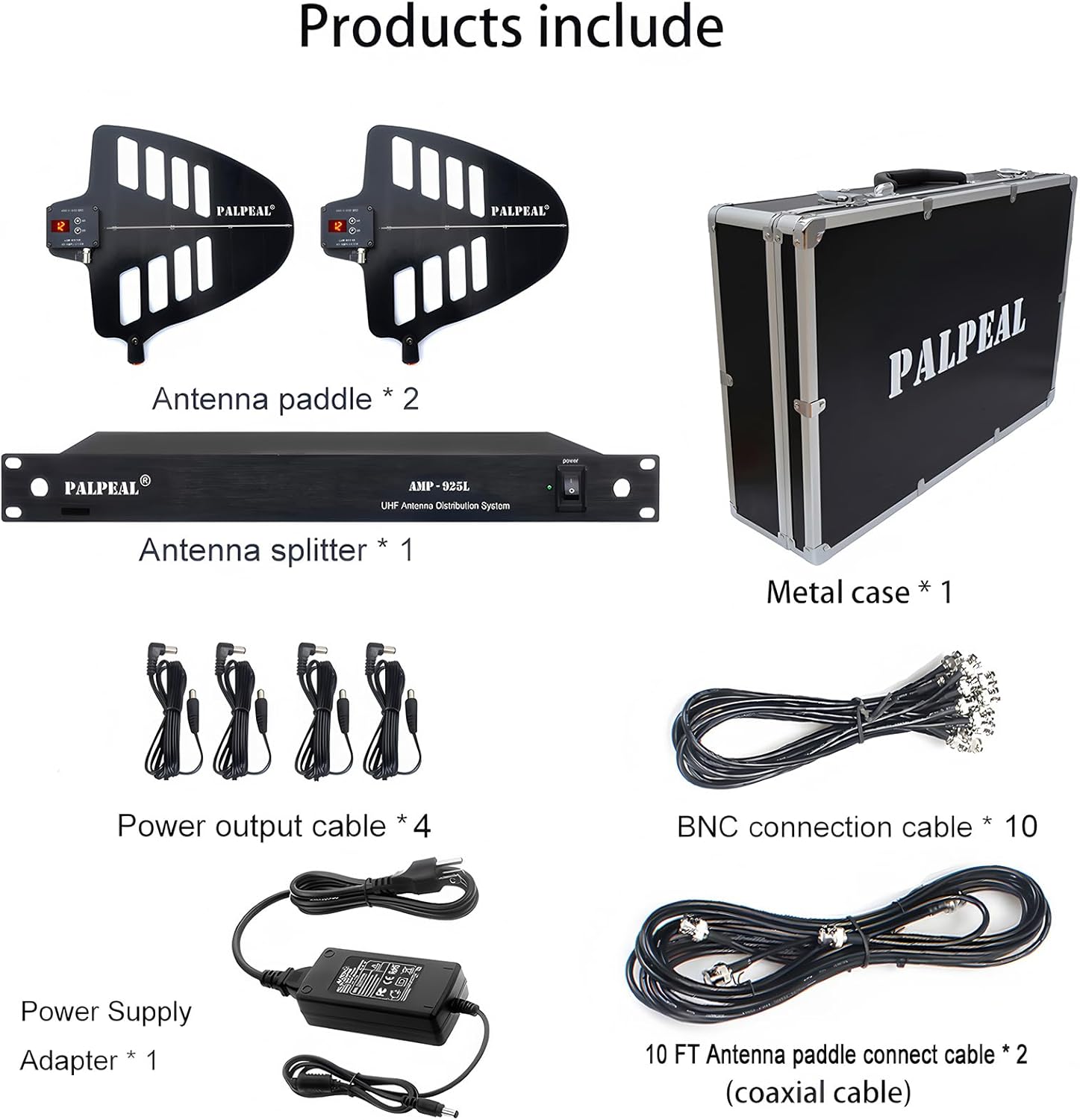 AMP-925L 10 Channels UHF Wireless Antenna Distribution System,8 Outputs +2 Cascade Ports,Wireless Microphone Antenna Amplifier/Signal Amplifier,Active Directional Antenna Paddle