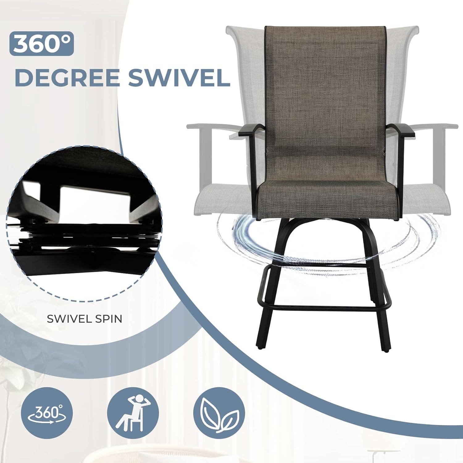 Grand patio 5-Piece Patio Swivel Bar Set with Fire Pit Table 60,000 BTU Heat Output, Outdoor Counter Height Patio Bar Stools Set of 5, High Bar Chairs with High Back, Coffee