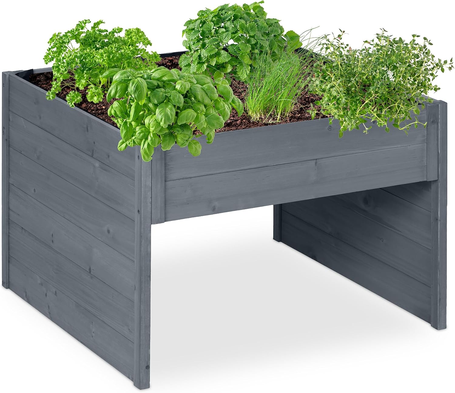 Relaxdays Robotic Lawnmower Garage, Wood, H x W x D: 52.5 x 79 x 74 cm, Plant Box, Lawn Mower Shelter, Robot Garage, Grey