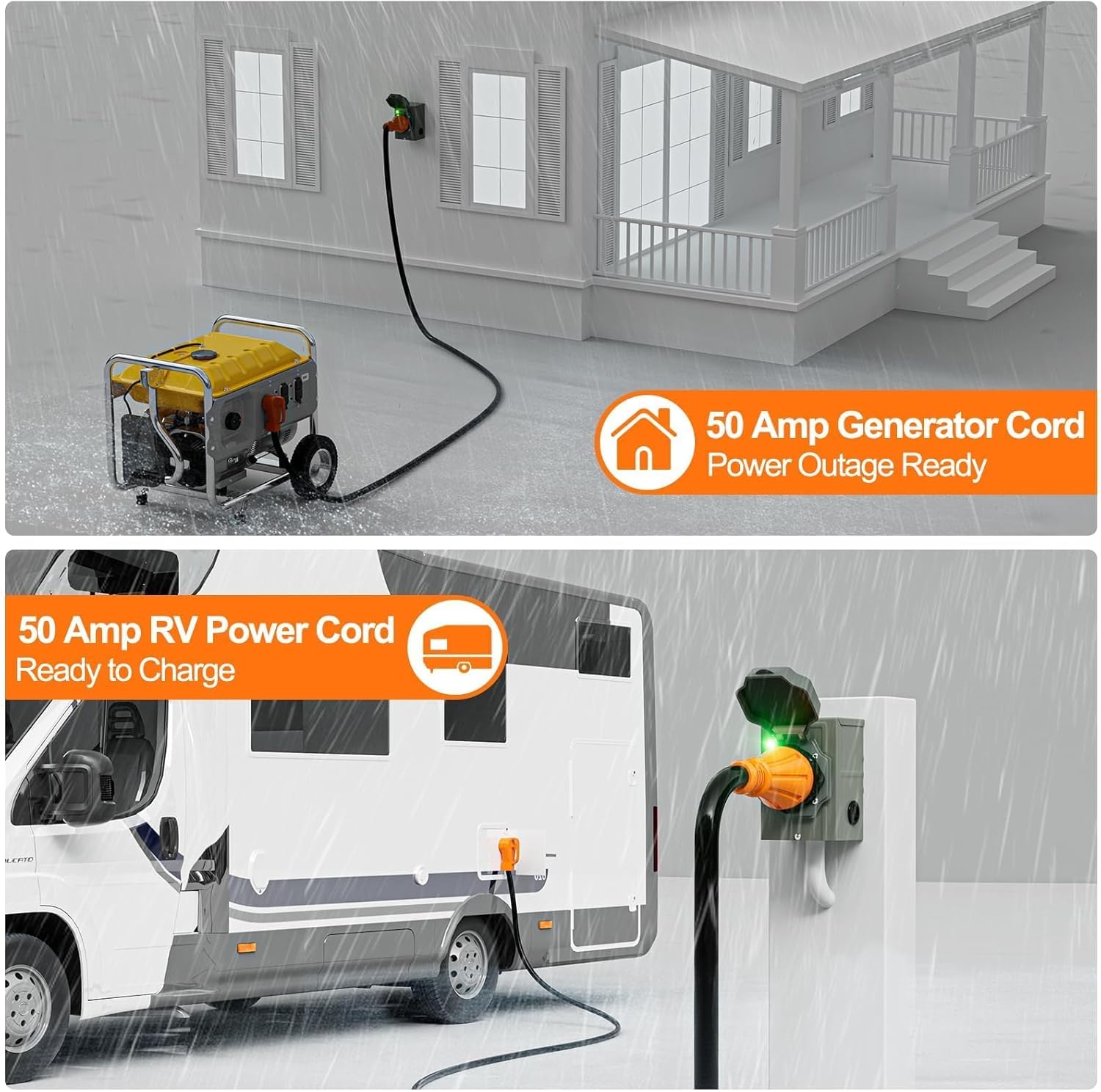 Generator Cord 50 Amp and Pre-Drilled Inlet Box Kit, 25ft Generator Cable Extension 50A 4 Prong NEMA 14-50P to SS2-50R with Twist Lock, Heavy Duty STW Wire for RV Camper & House, ETL Listed