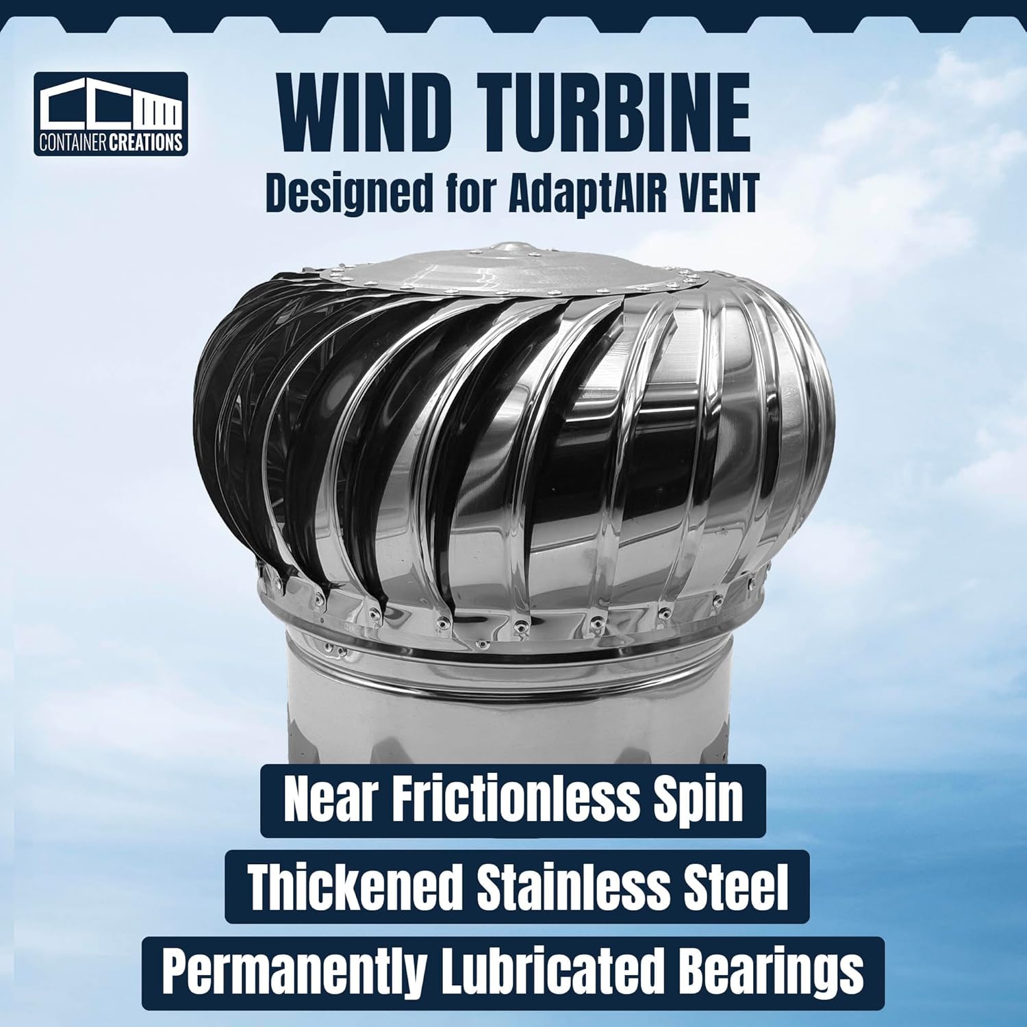 AdaptAIR Wind Turbine for Shipping Containers - Designed for Conex Container, Shipping Container House Ventilation - Features a Durable Whirlybird Roof Turbine for Ventilation by Container Creations