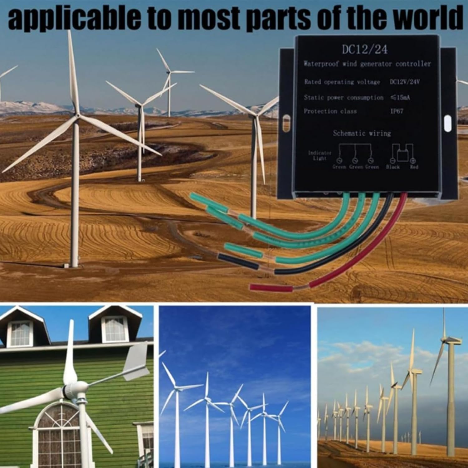 3500W Wind Turbine Generator Controller with IP67 Waterproof and Dustproof Design, Automatic 12V/24V Voltage Adjustment, for Wind Windmill Turbine