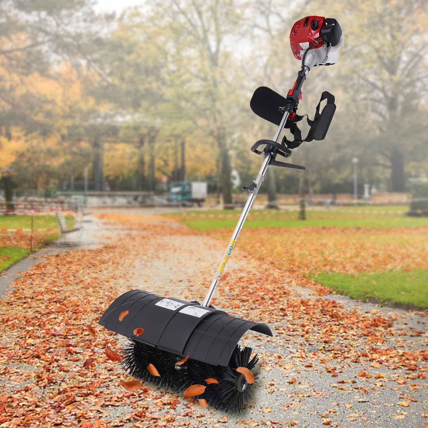 TFCFL 52cc Gas Power Handheld Sweeper Broom Driveway Turf Artificial Grass Snow Clean Handheld Walk Behind Sweeper 52cc 2Stroke Gas Power Broom Cleaning Driveway Tool Walk-Behind Lawn Mowers