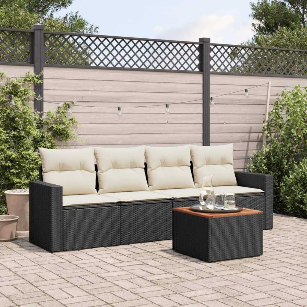 Large Black PE Rattan Garden Sofa Set, 5-Piece Modular Outdoor Patio Furniture with Cushions, Weather-Resistant for Terrace, Balcony