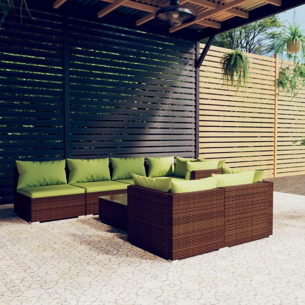 8 Piece Patio Lounge Set with Cushions Brown Poly Rattan,Brown Rattan Patio Lounge Set with Comfortable Cushions for Outdoor Relaxation Furniture Sets for Patio, Lawn & Garden
