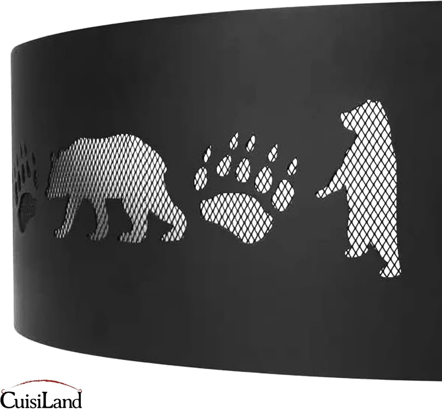 Cuisiland Outdoor Fire Pit Ring, 36 Inch Heavy-Duty Steel Fire Ring with Bear & Paw Print Cutout, Wood Burning Fire Pit Liner for Backyard, Camping, Bonfire & Patio, Rust-Resistant & Easy Assembly