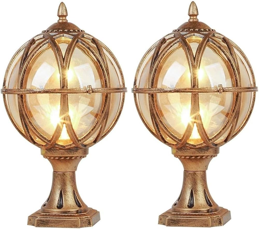 VIOLIN Outdoor Post Lights, V-intage Exterior Post Lantern with Pier Mount Base, Outdoor Pillar Light in Aluminum Finish with Amber Glass Shade Compatible with Patio Porch Garden,Island Lights