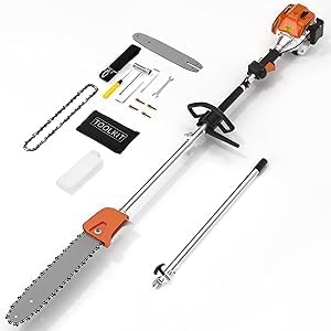48CC Gas Powered Pole Saws,2-Stroke Gas Pole Saws for Tree Trimming with11.5in Cutting Bar, with Extendable Pole to Height Reachable 16 FT Chainsaw Tree Trimmer