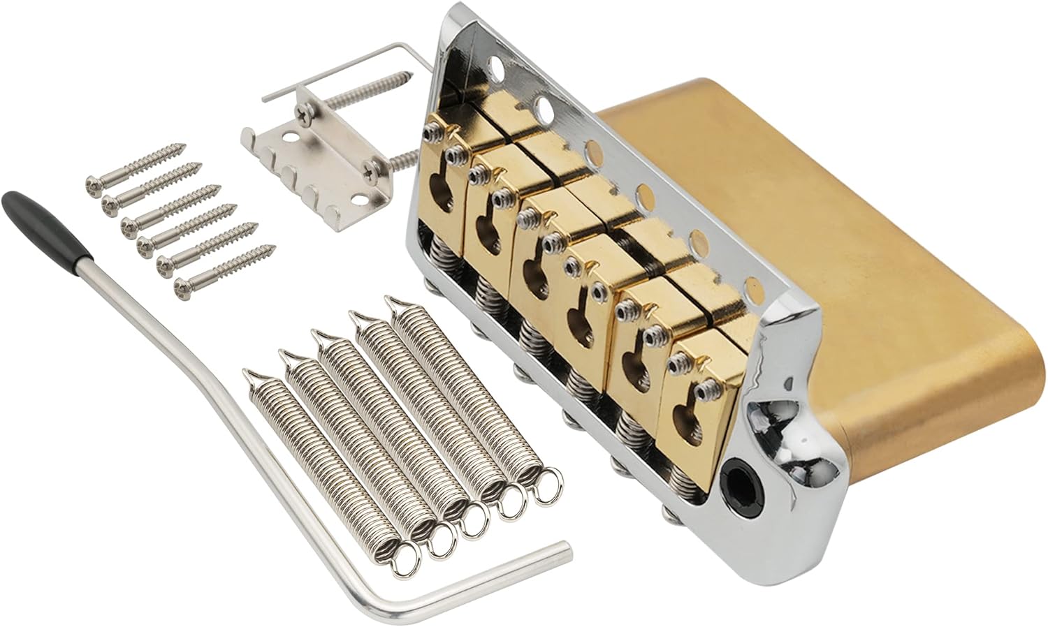 Musiclily Ultra 52.5mm (2-1/16 inch) Full Solid Brass 6-Screw Knife Edge Tremolo Bridge for Strat Style Electric Guitar, Hybrid