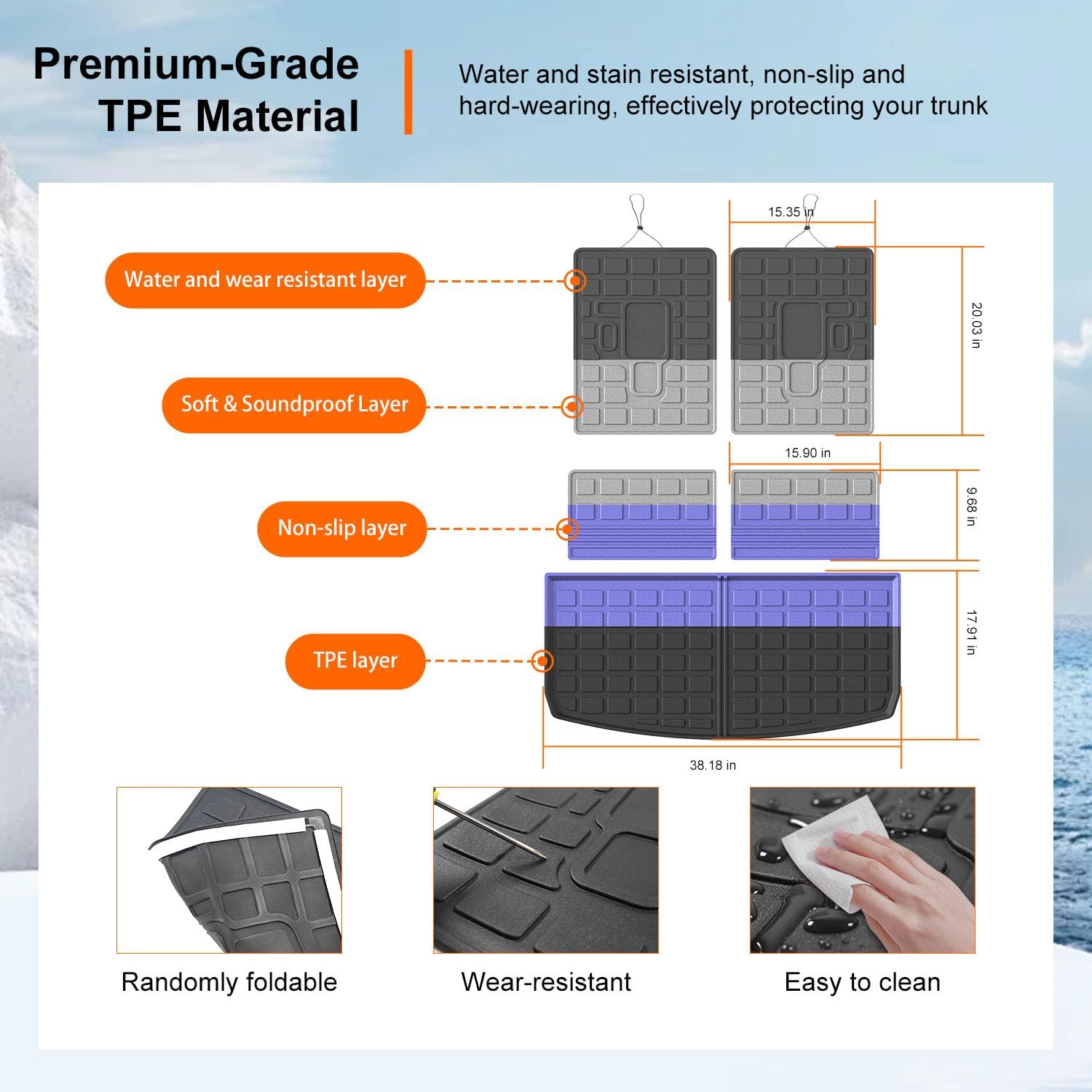 powoq Cargo Mat Compatible with 2021-2025 Jeep Grand Cherokee L Overland Trunk Mat Backrest Trunk Liner TPE Cargo Liner Replacement for 2021-2025 Jeep Grand Cherokee L Accessories