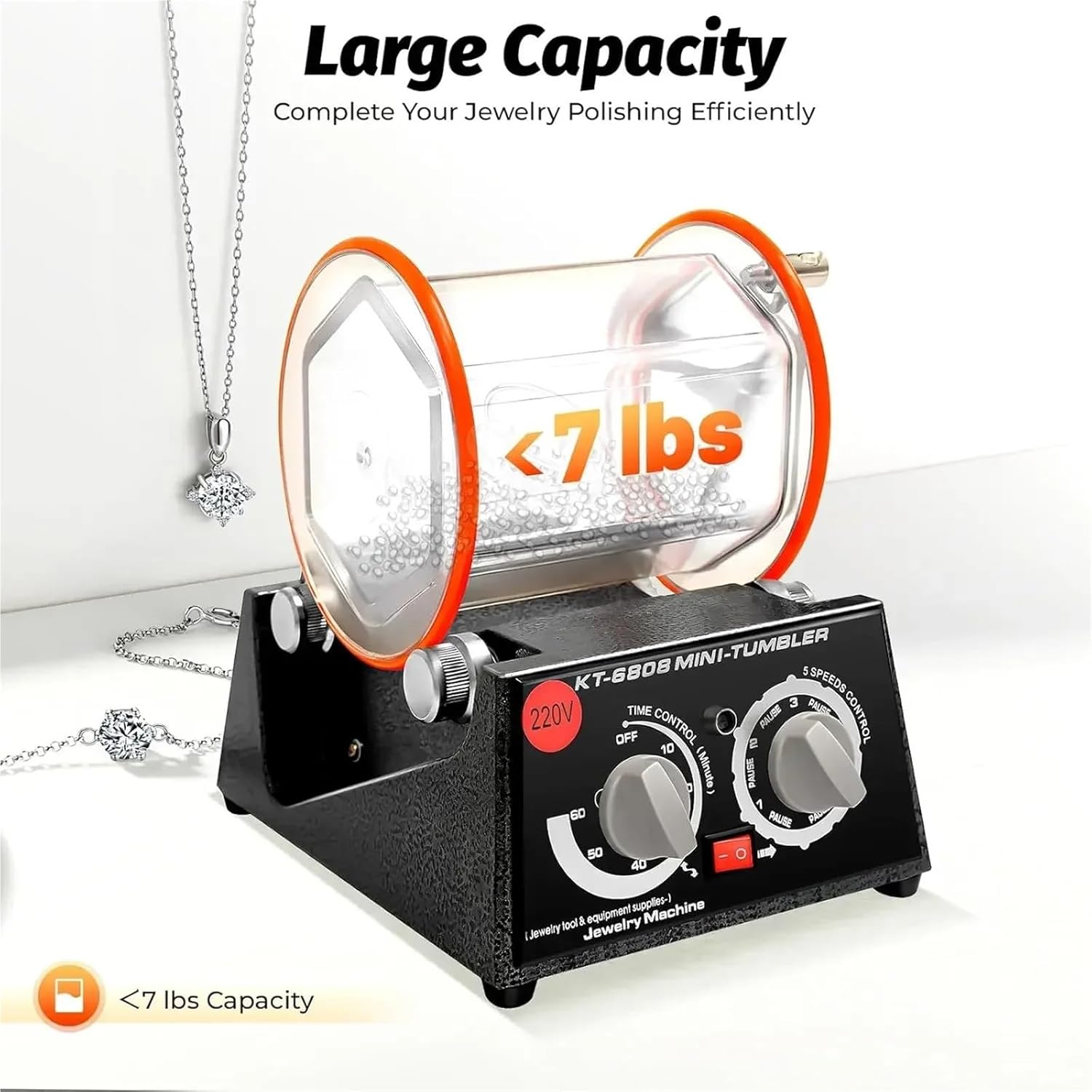 Jewelry Polishing, Polishing Drum Ball Mill, Rotary Jewelry Tumbler Polisher 60 W, Polishing Machine for Jewellery,5 Speed Control with 500-3000RPM