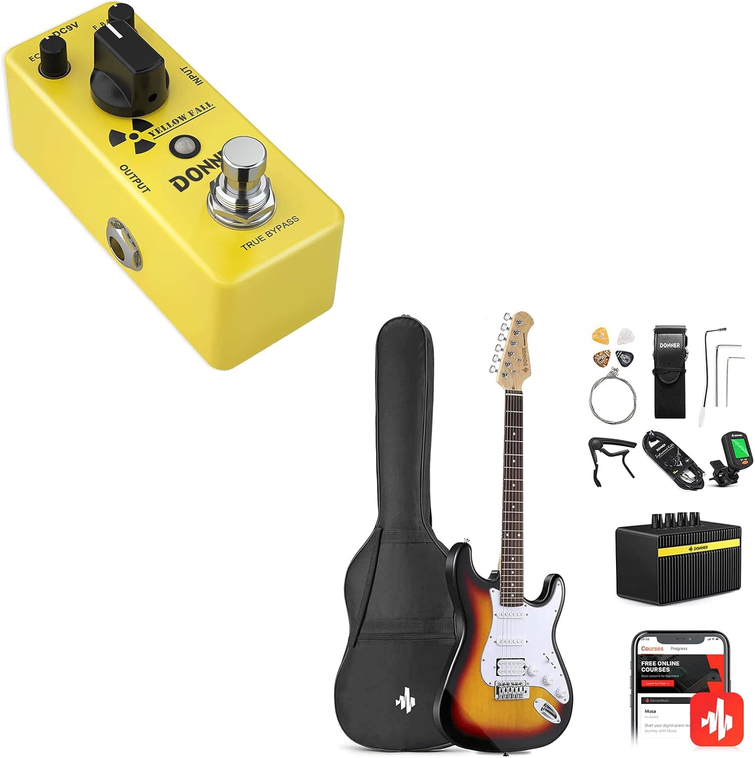 Donner DST-100S 39 Inch Full Size Electric Guitar Kit -Guitar Delay Pedal