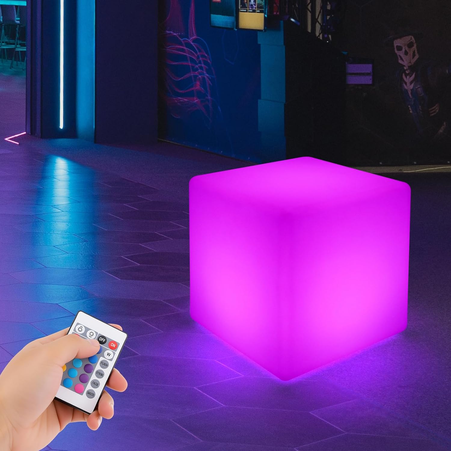 LED Cube Chair Light, 17 Inch 16 RGB Color Change LED Glowing Cube Stool Chair with Remote, Portable Rechargeable Remote Control Waterproof Chair, 4 Light Modes Cube Seat for Outdoor