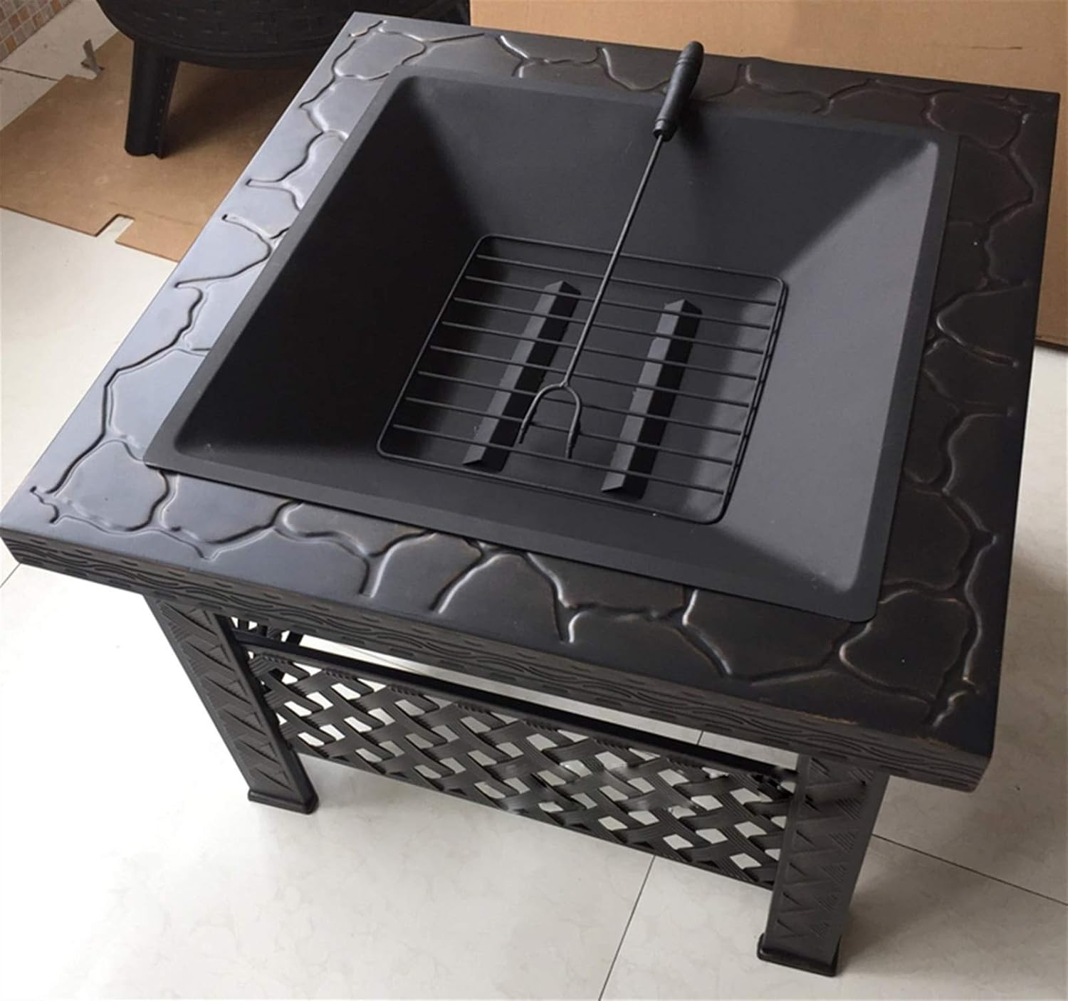 Outdoor Fire Pit Garden Wood Burning Fire Pit Bowl Terrace Metal Barbecue Table, Patio Patio Lawn Backyard Barbecue Party Outdoor Fireplace