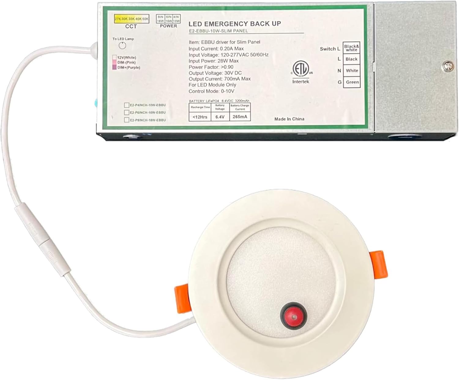 E2 Lighting LED Downlight 4 Inch | 9W Dimmable w/ 90 Min Emergency Battery Backup | Ultra-Slim LED Recessed Light (100-277V)