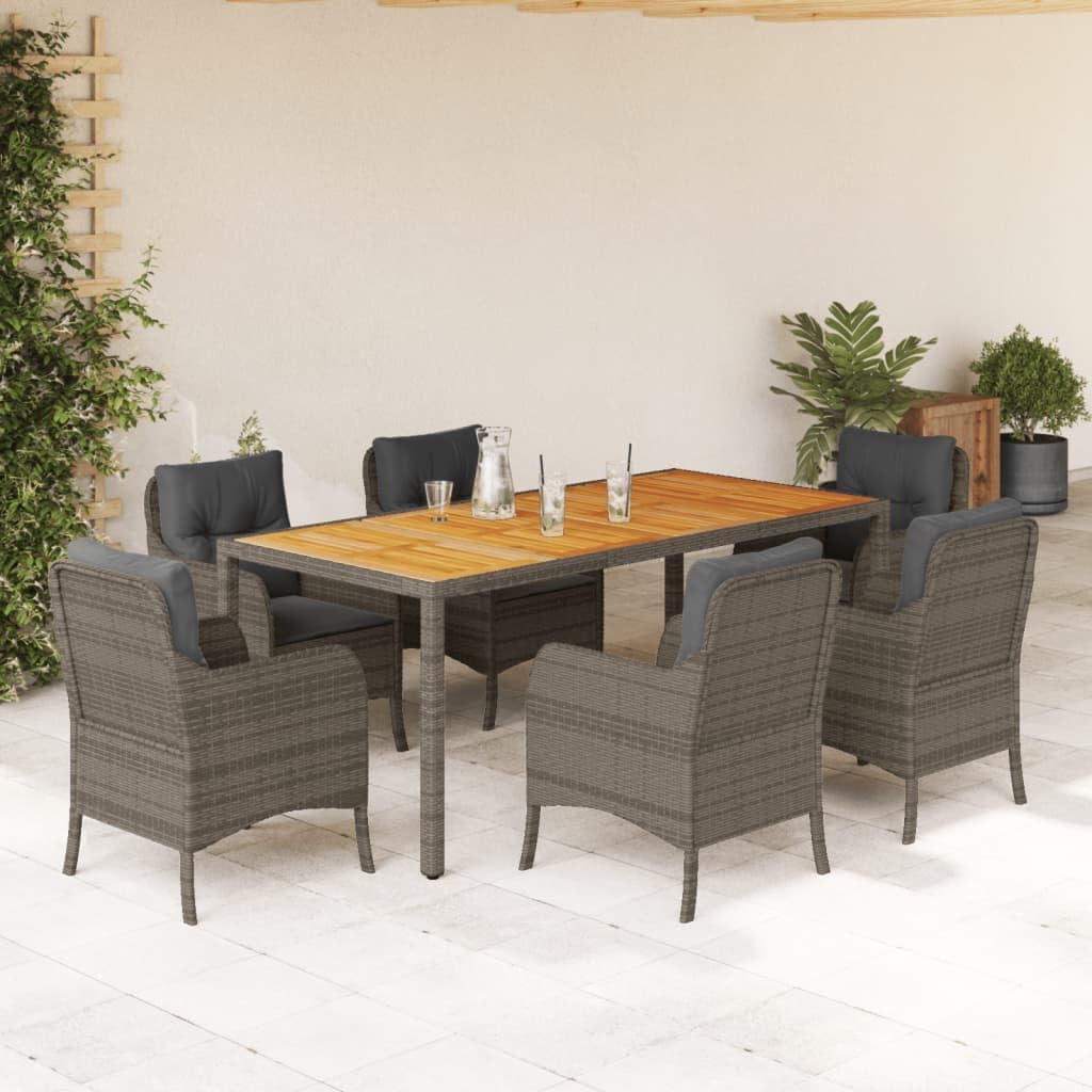 Patio Set 7 Piece Patio Dining Set with Cushions Gray Poly Rattan