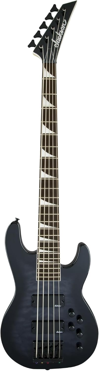 Jackson JS Series Concert Bass JS3VQ 5-String Electric Guitar (Right-Handed, Black Burst) Bundle with Polyester Protective Hardshell Gig Bag with Zipper Pocket (Black), and Steel Strings (3 Items)