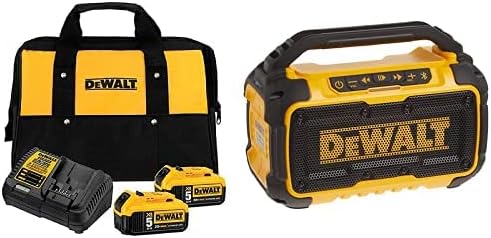 DEWALT 20V MAX Battery Starter Kit with 2 Batteries, 5.0Ah (DCB205-2CK) 20V MAX* Bluetooth Speaker for Jobsite, Tool Only (DCR010)