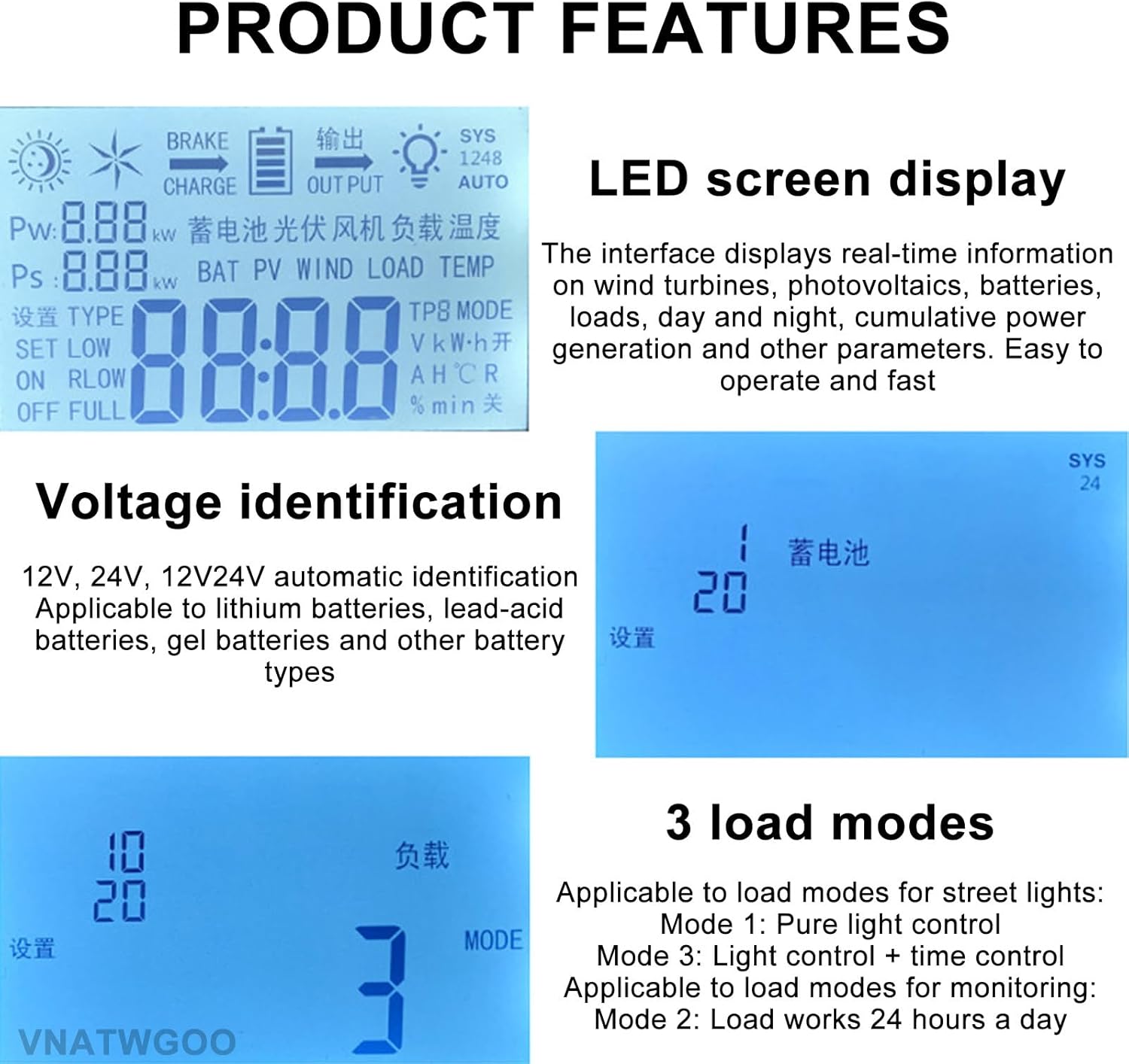 Pro Hybrid Charging System - 16000W Solar/Wind Controller with Auto Voltage & LED Monitor(12V)