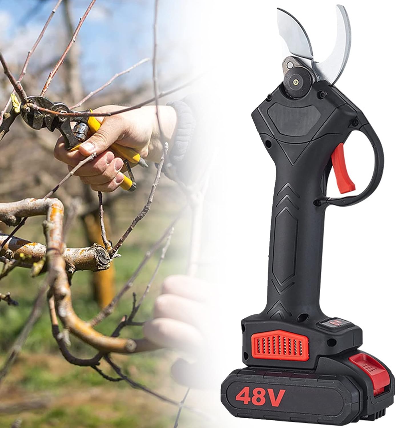 Electric Secateurs, Cordless Electric Pruning Shears, with 2 Rechargeable Lithium Battery, 30mm Cutting Diameter, Garden Fruit Tree Bushes Trimmer